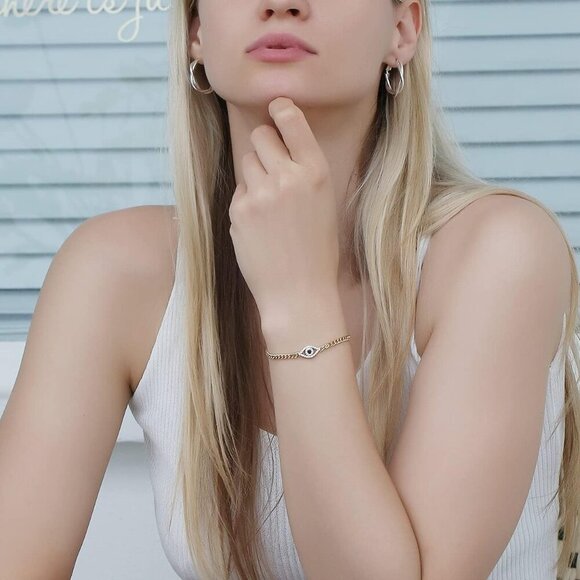 Evil Eye Bracelet, Sideway Cross Bracelet, Silver/Gold/Rose Gold Bracelet for Wo - Picture 2 of 7